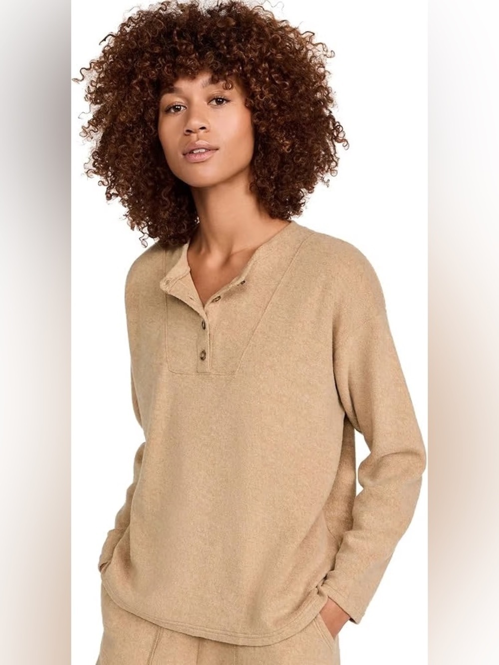 Madewell MWL Cozy Brushed Henley Top Pullover Oatmeal Tan Shirt Size Small